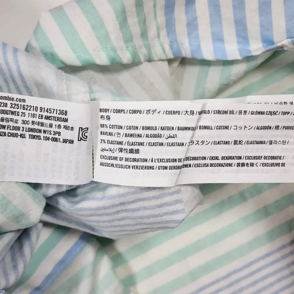 Hollister Patchwork Stripe Button Shirt L Blue Green‎ Casual Preppy